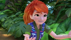 Mia telling the girls about the long lost aviatrix and her cute sign language sloth.