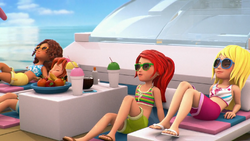 The girls relaxing on the yacht.