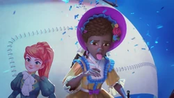 Andrea could hardly breathe with too much confetti being blown in her face.