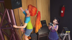 Emma asking if Mia can make rigging the speakers more exciting.