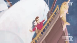 Emma and Ethan recreating a classic moment from Titanic in Emma's ship painting.