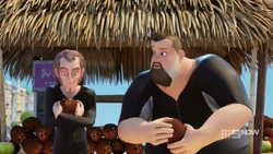 Ricky and Joey trying to figure out how to milk coconuts.