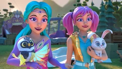 The sisters and their pets.