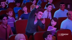 Ethan cheering for Emma, very loudly!