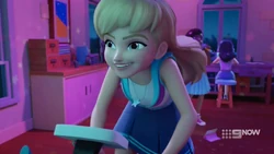 Stephanie playing her tour bike simulation game.