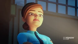 Laura waiting for the girls to explain why they are in the bank after hours.