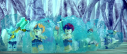 Soldiers of the tribes of Chima frozen by the Ice Hunters.