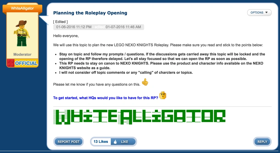 Planning the Roleplay Opening LEGO Message Boards Wiki Fandom
