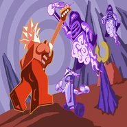 The background art in Red Blocks, showing a Corrupted Mower