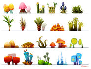 Concept art by Dave Kang of various plants, some of them likely for Gnarled Forest