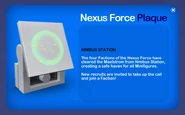 The Nexus Force Plaque welcoming players to Nimbus Station