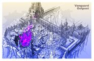 Concept art of the Vanguard Outpost showing a large crater left by a Maelstrom Shard
