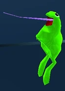 A frog hopping and sticking out its tongue