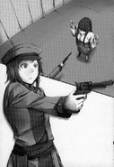 Heidemarie mistakenly holding Hanne at gunpoint