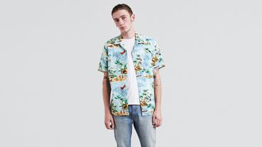 Short Sleeve Hawaiian Shirt in Cameo Blue Print