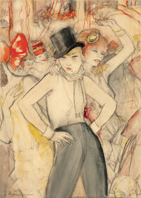 Sie repräsentiert! ("She represents!") by Jeanne Mammen, c. 1928, depicts a party in a lesbian bar.