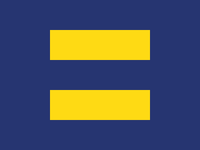 This is the Human Rights Campaign’s flag, dubbed the Equality Flag because it bears the logo of the HRC. It is always flown at the headquarters.