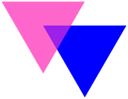 Two interlocking triangles in the colours of the bi flag