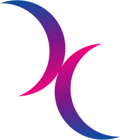 Two interlocking crescents in the colours of the bi flag