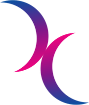 Two interlocking crescents in the colours of the bi flag