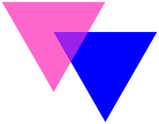 Two interlocking triangles in the colours of the bi flag