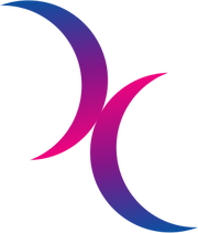 Two interlocking crescents in the colours of the bi flag