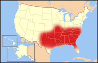 The Red area is the bible belt's general location, also a horrible skin rash.