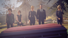 Warren com Max no funeral de Chloe.