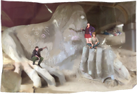 Max with her friends Kristen and Fernando in Seattle visiting the Fremont Troll.