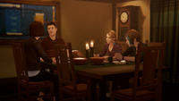 James having dinner with his family and Chloe ("Hell is Empty")