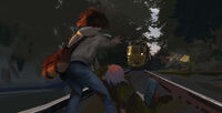 Chloe and Max on the train tracks.