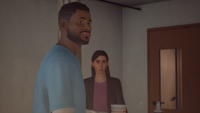 Joey leaving as Agent Flores enters the room. ("Faith")