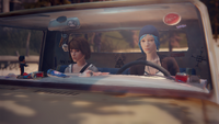 Max and Chloe in Chloe's truck.