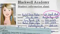 Rachel's Student Information Sheet address from Life is Strange.