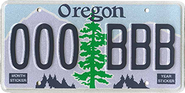 Typical Oregon license plate showing the year sticker is located to the bottom-right.