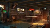 Concept art of the game hall.