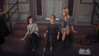 Taylor, Victoria and Courtney on the dormitory steps ("Chrysalis")