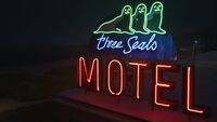 A closeup of the motel's neon sign.