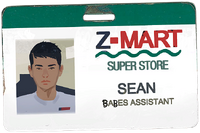 Sean's Z-Mart work tag. ("Roads")