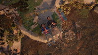 Sean and Daniel are lying on a rock formation by Nisqually River. ("Roads", determinant)