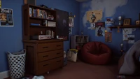 Sean's cabinet desk and beanbag chair ("Roads").