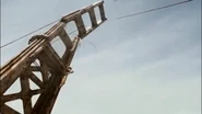 The northern tower broke off and fall, viewed from below.
