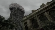 The building progressively collapsing.