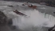 A lake freighter approaching Niagara Falls.