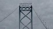 The Ambassador Bridge entrance sign.