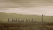 The ruined skyline.