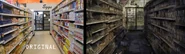 Before and after, the shelves of a grocery store.
