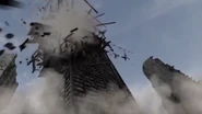 The collapse in the street view.
