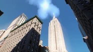 Looking up the Empire State Building.
