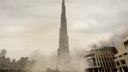 The Burj Khalifa begins to collapse at the base.